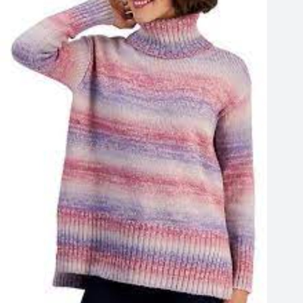 NWT Style & Co Oversized Pink and Purple Stripe Legging Turtleneck Size M